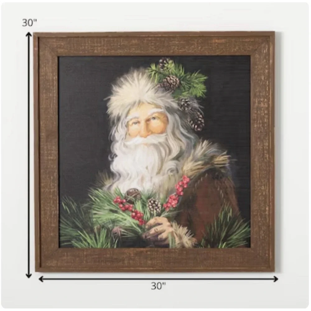 Primitive Woodland Santa 30x30 Christmas Wall Art Wood Frame Show Stopper!